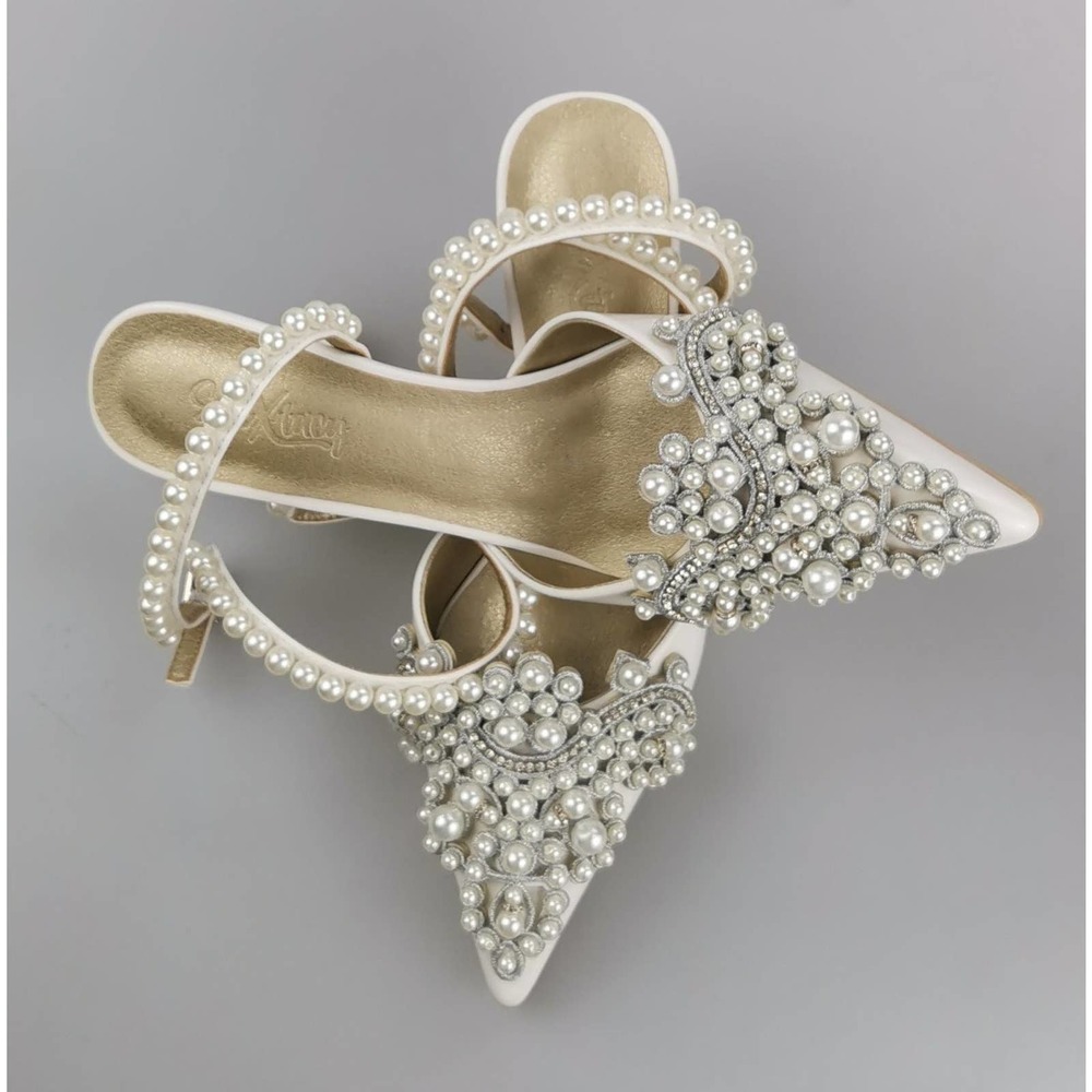 Cinxia (white) Women's Pearl Encrusted Elegant High Heels